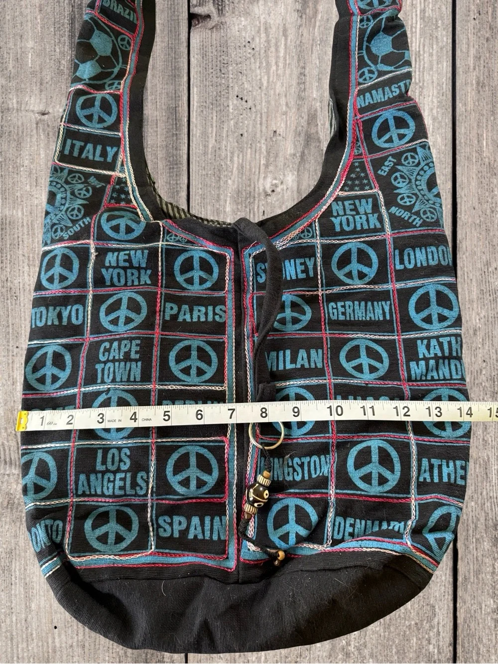 Boho Hippie Peace Sign Patchwork Multi City Slouchy Hobo Bag Festival Purse